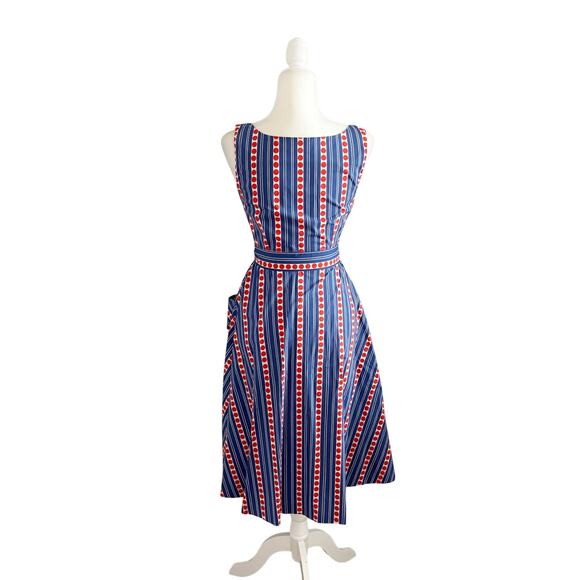 LHD Striped Poplin Midi Dress 2 Blue Red NEW - Picture 5 of 9